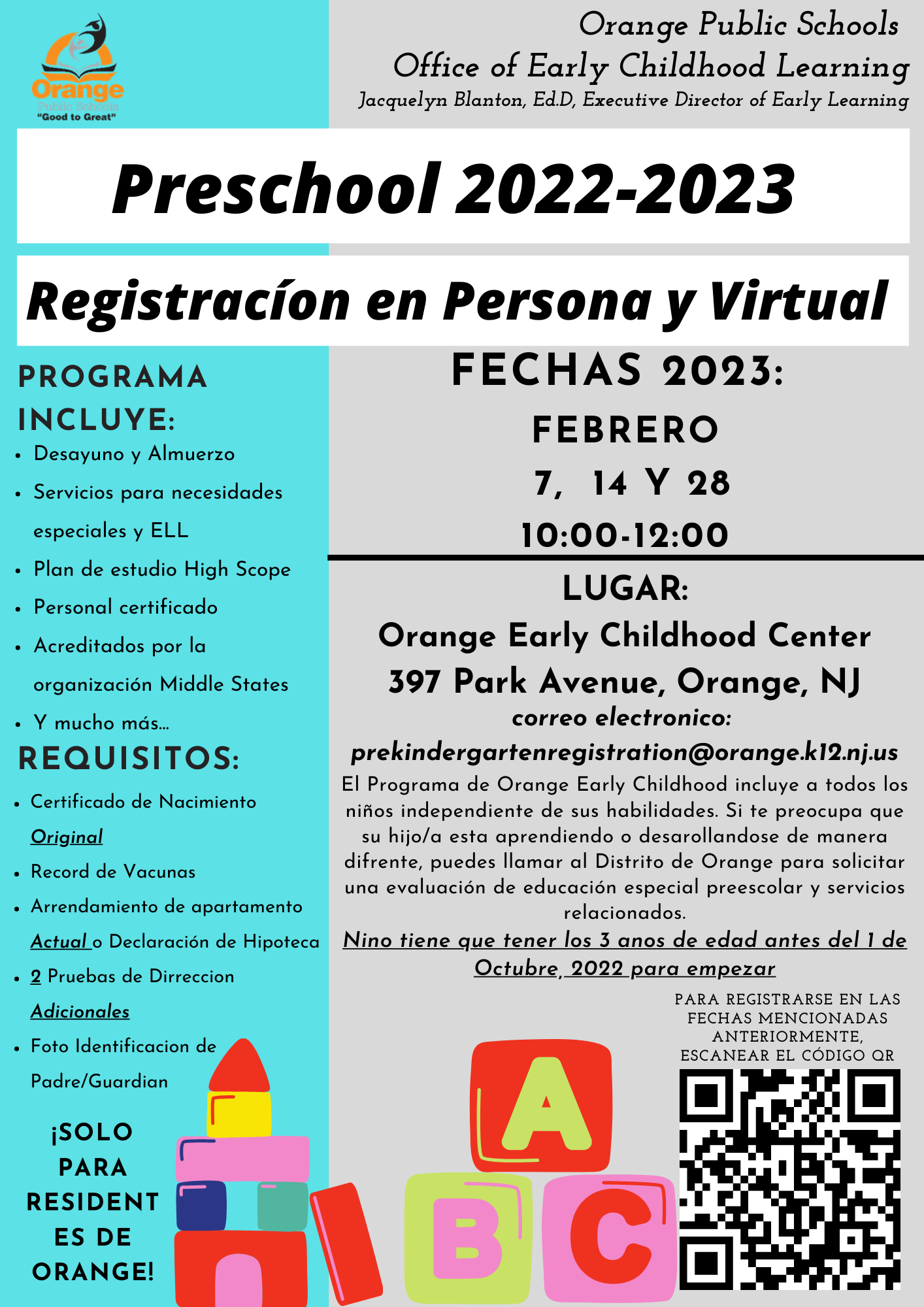 Preschool Registration Flyer - Spanish